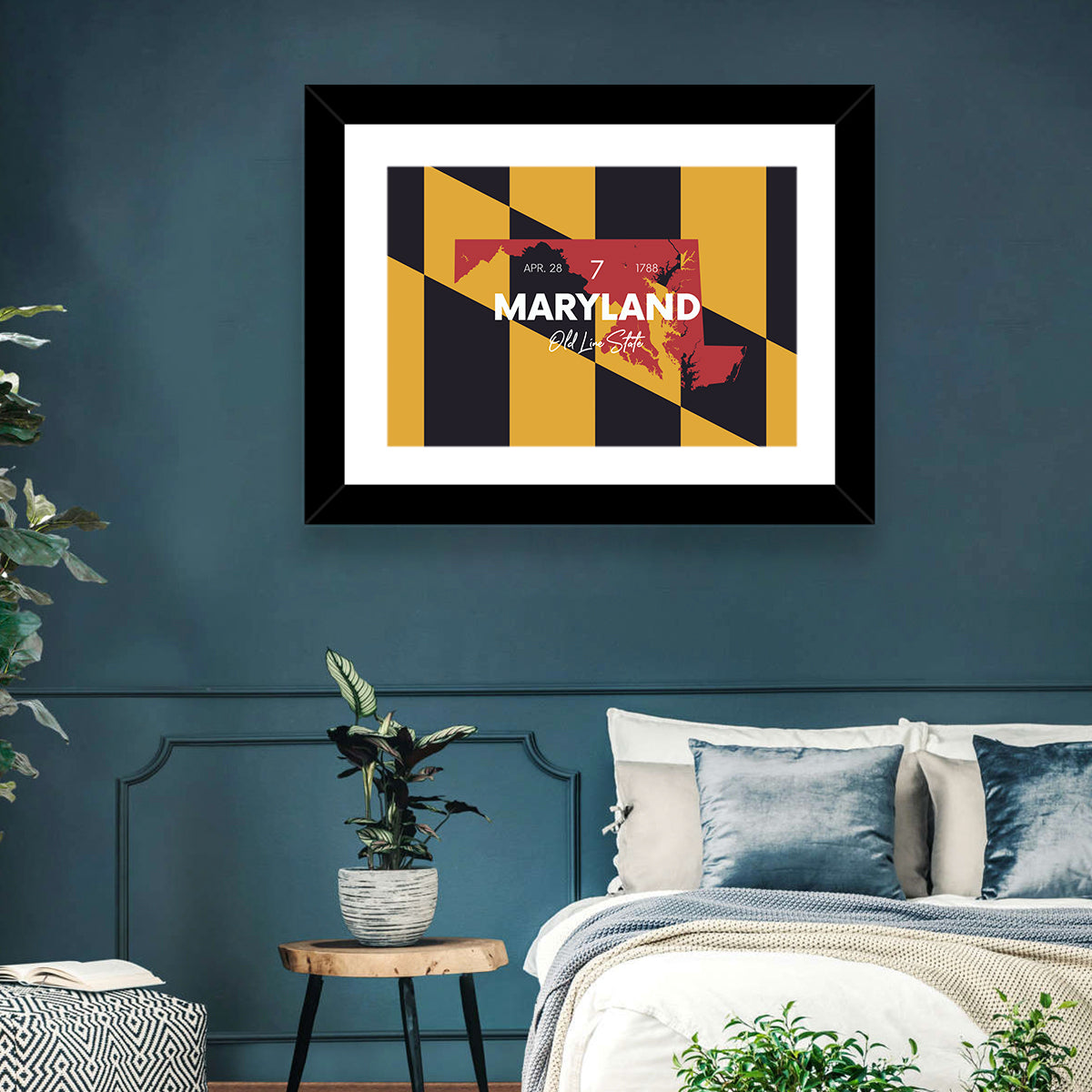 Maryland Flag Map Wall Art in a room, landscape
