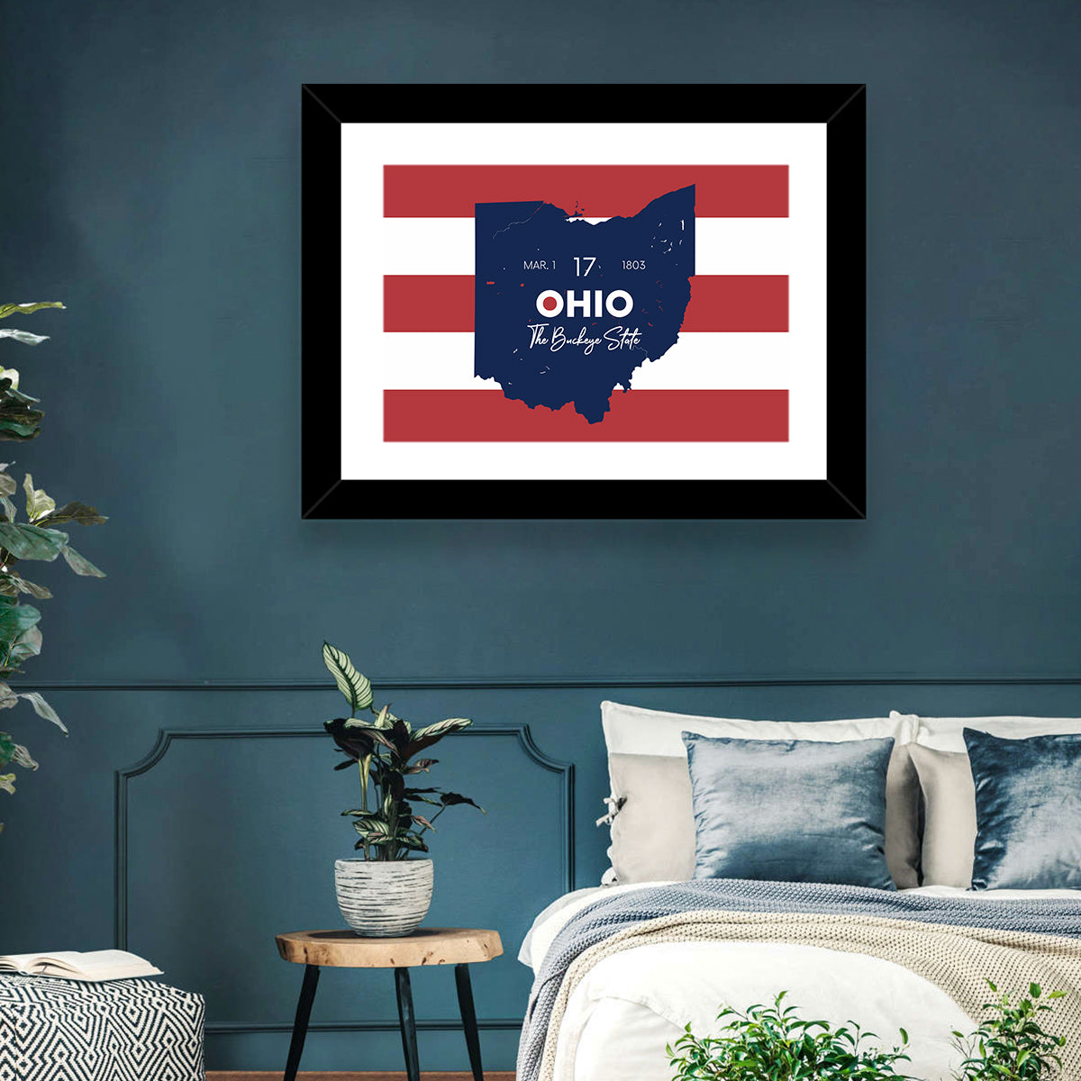 Ohio State Map Wall Art in a room, landscape