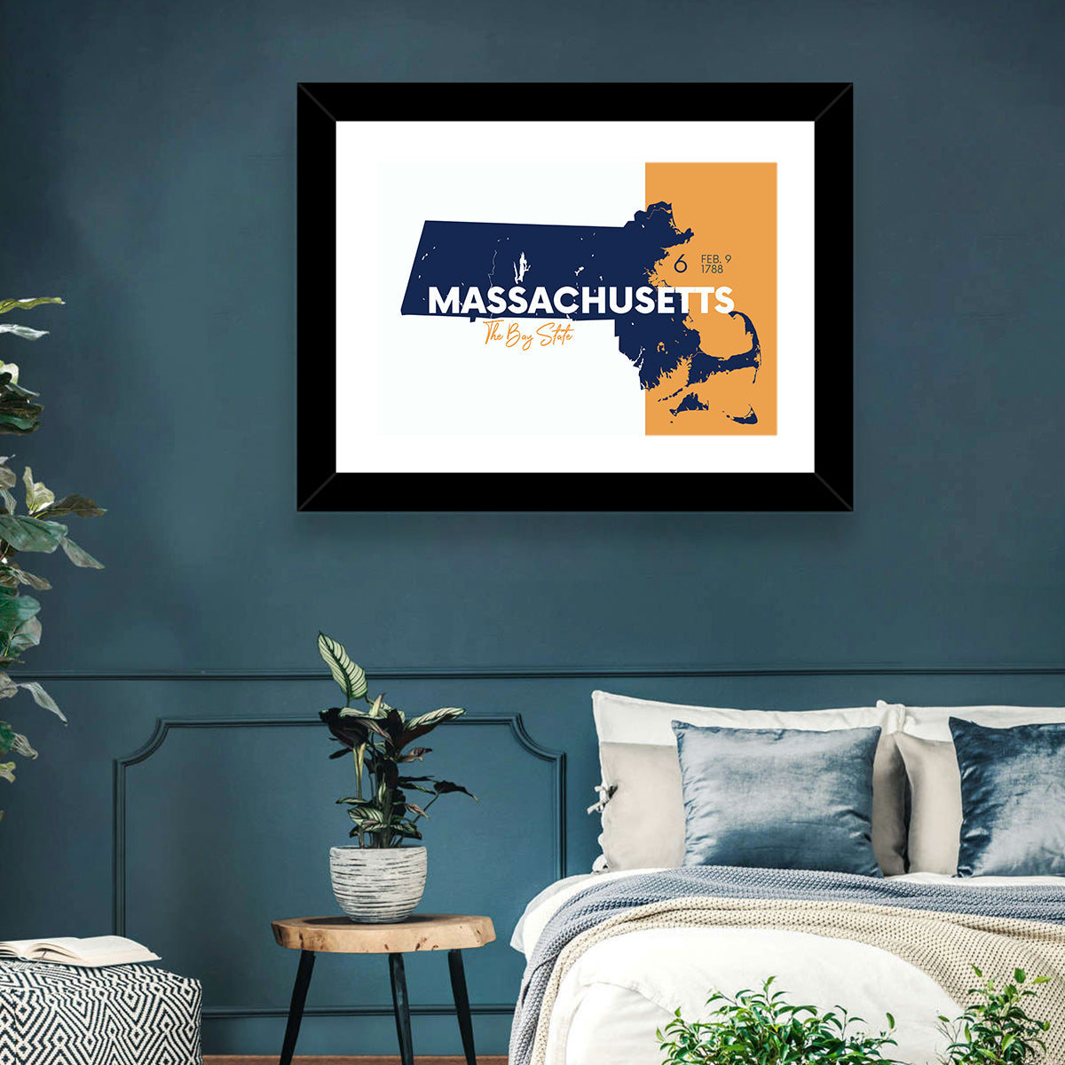 Massachusetts State Map Wall Art in a room, landscape