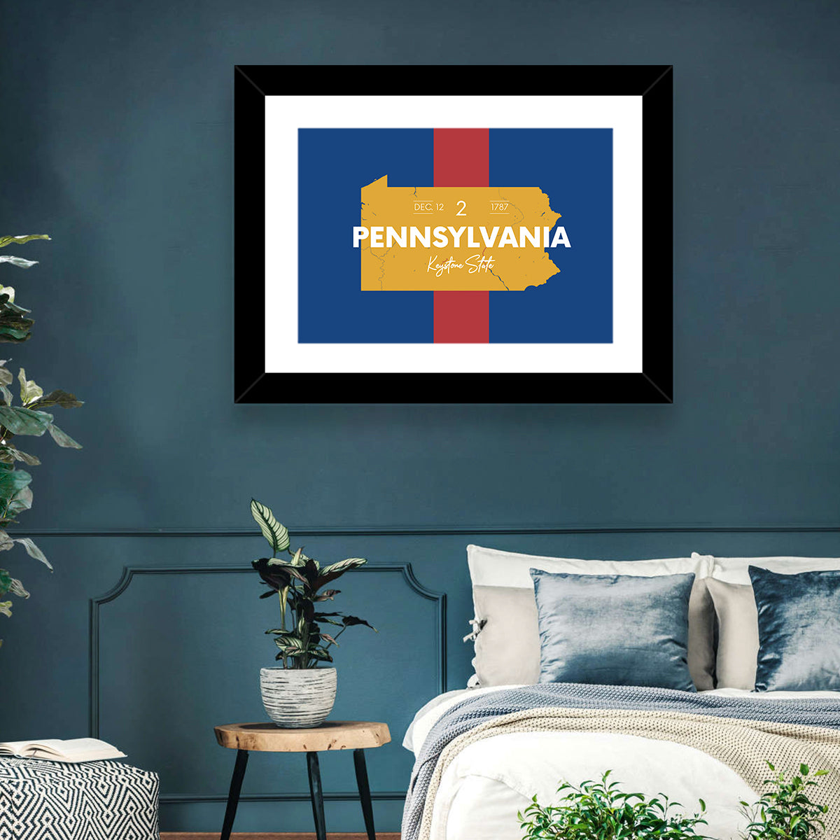 Keystone State Map Graphic Wall Art in a room, landscape