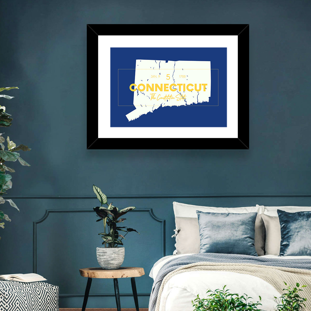 Connecticut State Silhouette Wall Art in a room, landscape