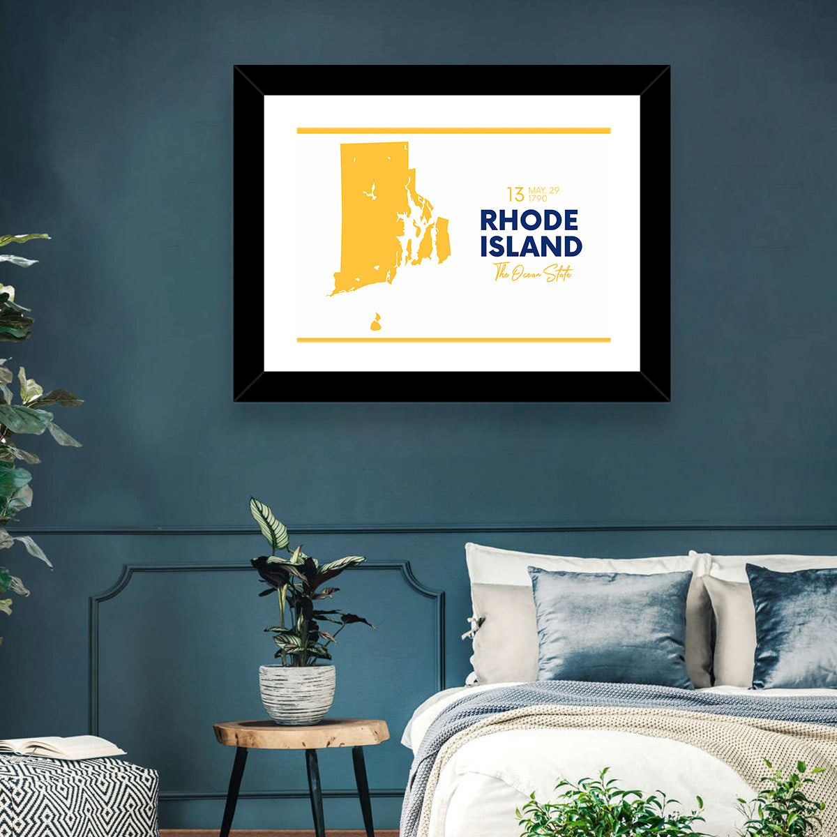 Rhode Island Map Wall Art in a room, landscape