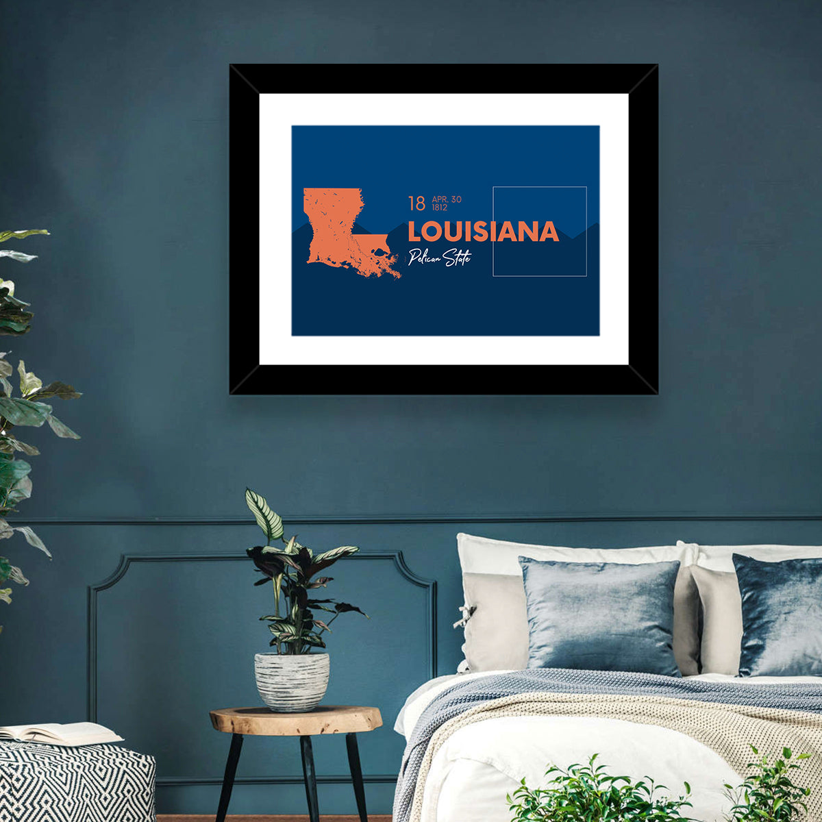 Louisiana Map, Pelican State Wall Art in a room, landscape