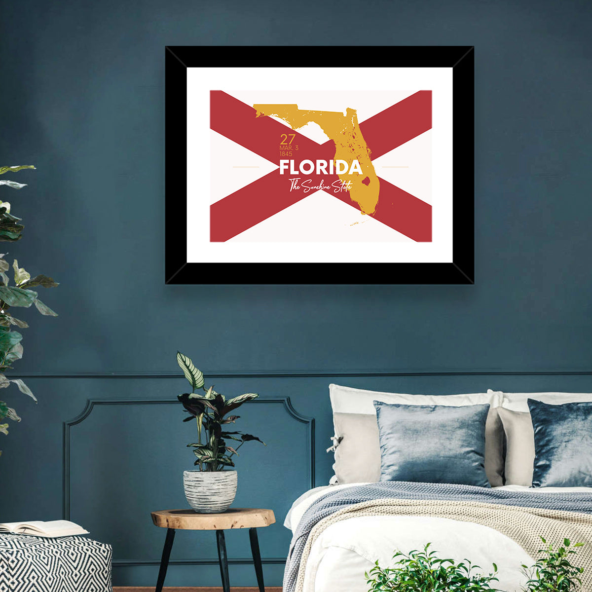 Florida Gold Map Graphic Wall Art in a room, landscape