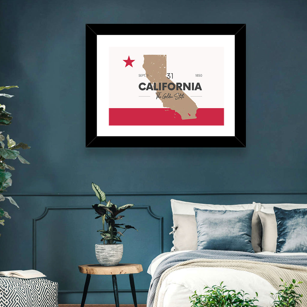 California Map with Red Star Wall Art