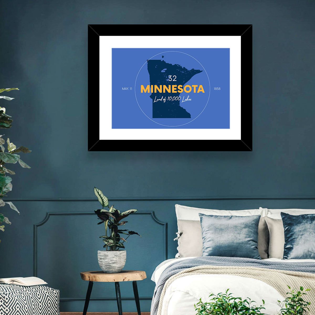 Minnesota State Outline Graphic Wall Art in a room, landscape