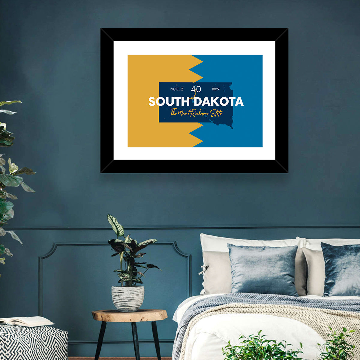 South Dakota Silhouette Map Wall Art in a room, landscape