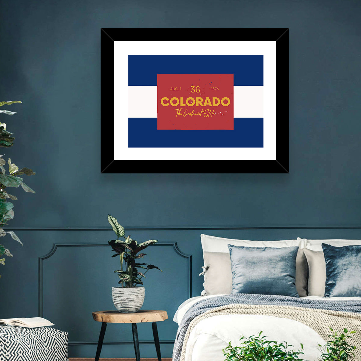 Colorado State Flag Map Wall Art in a room, landscape