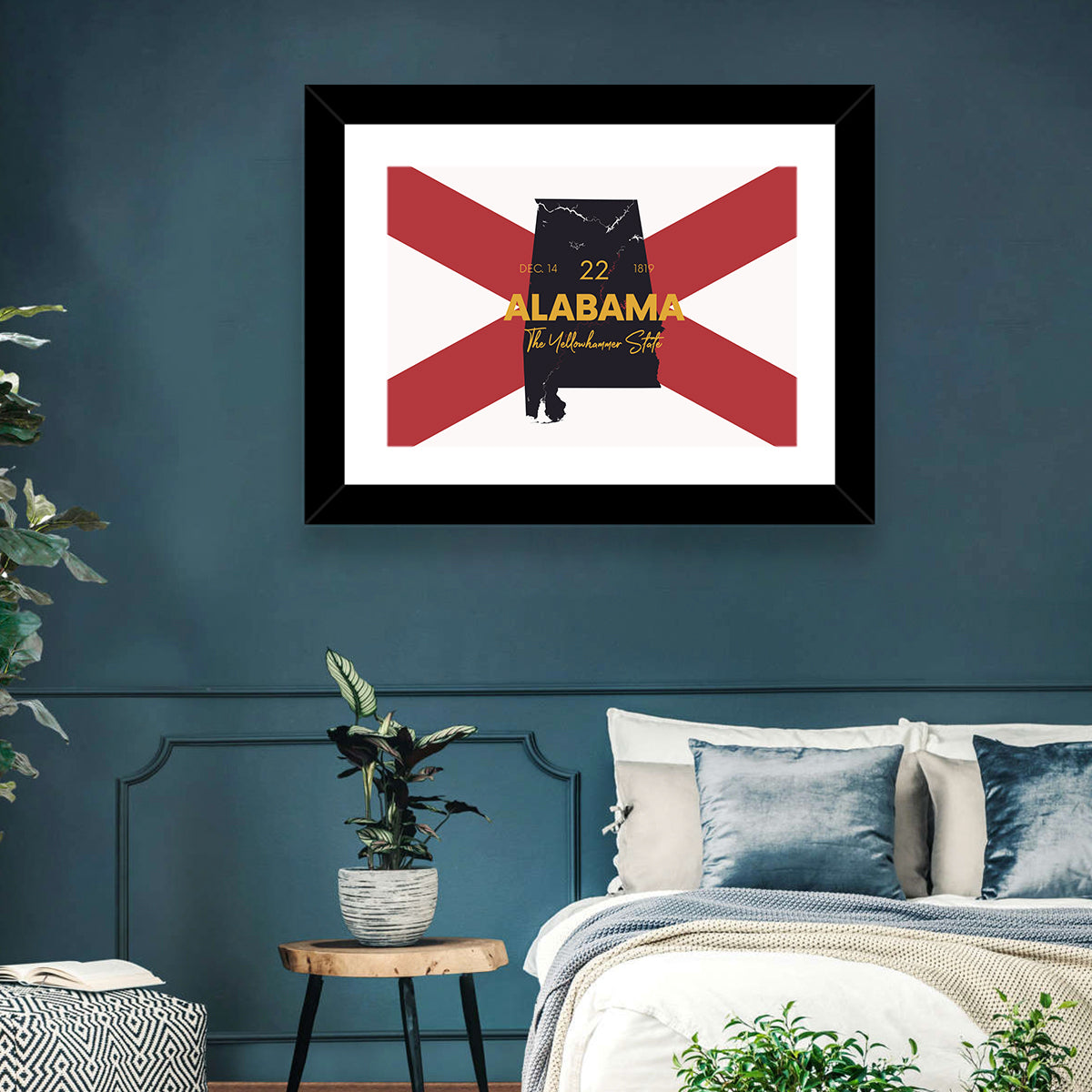 Alabama Map Over State Flag Wall Art