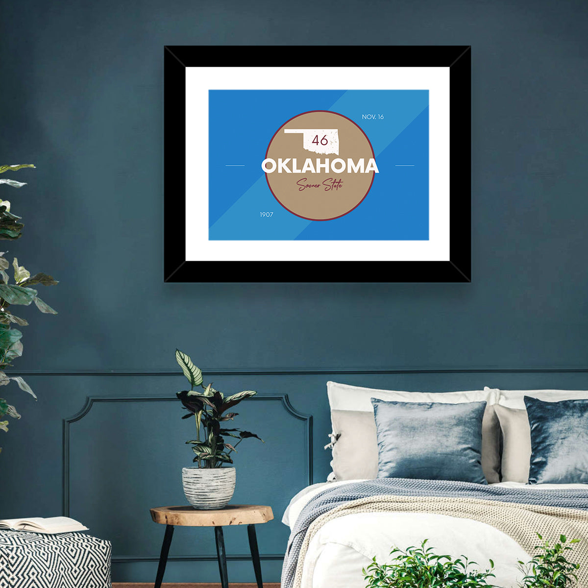 Oklahoma State Medallion Map Wall Art in a room, landscape