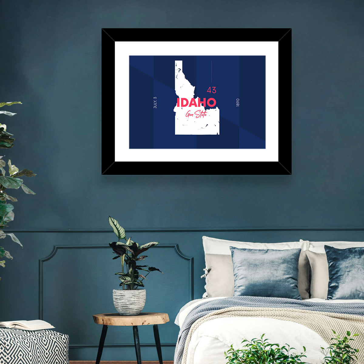 Idaho Gem State Map Wall Art in a room, landscape