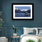 Lake Nahuel Huapi Catamaran and Snow-capped Mountains Wall Art
