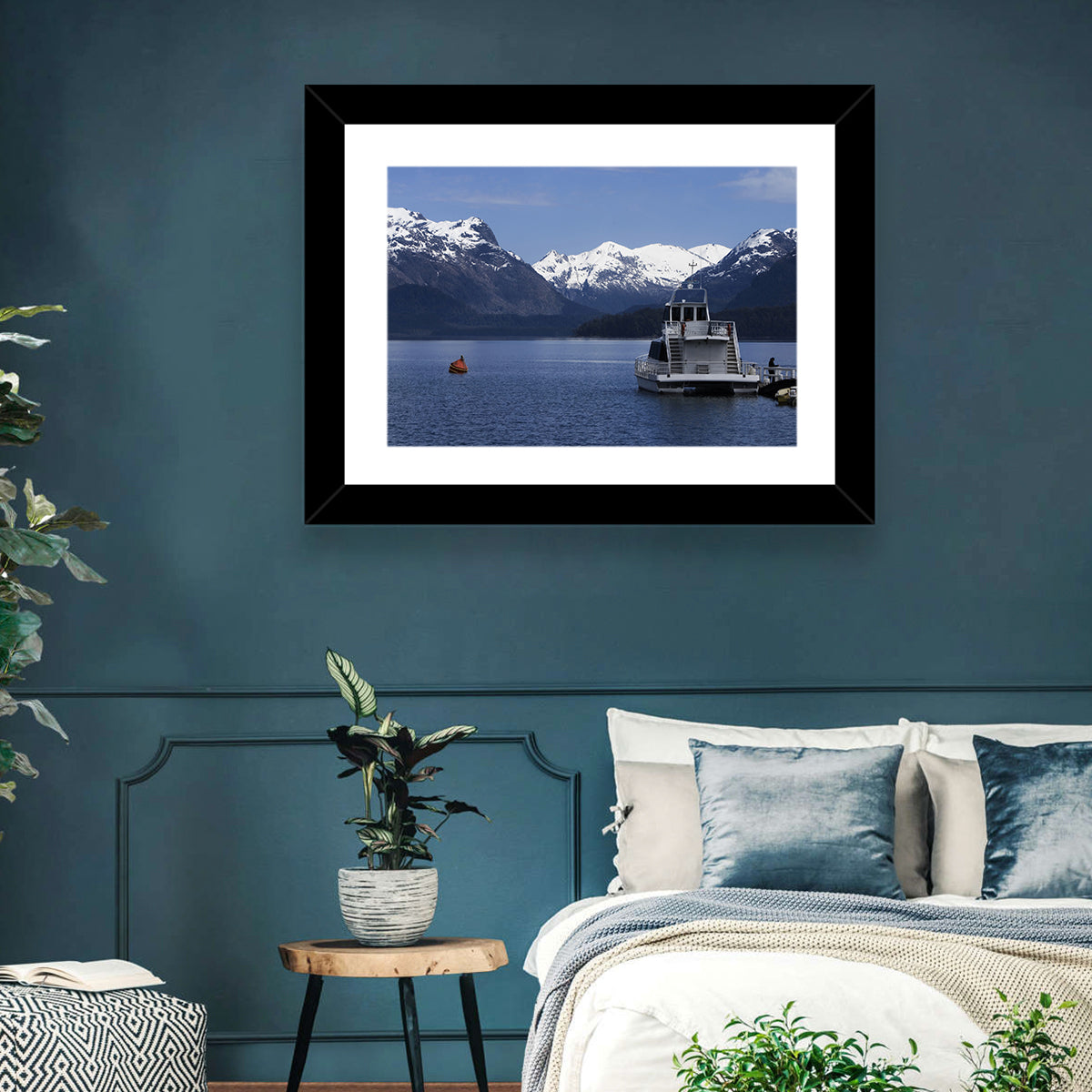 Lake Nahuel Huapi Catamaran and Snow-capped Mountains Wall Art