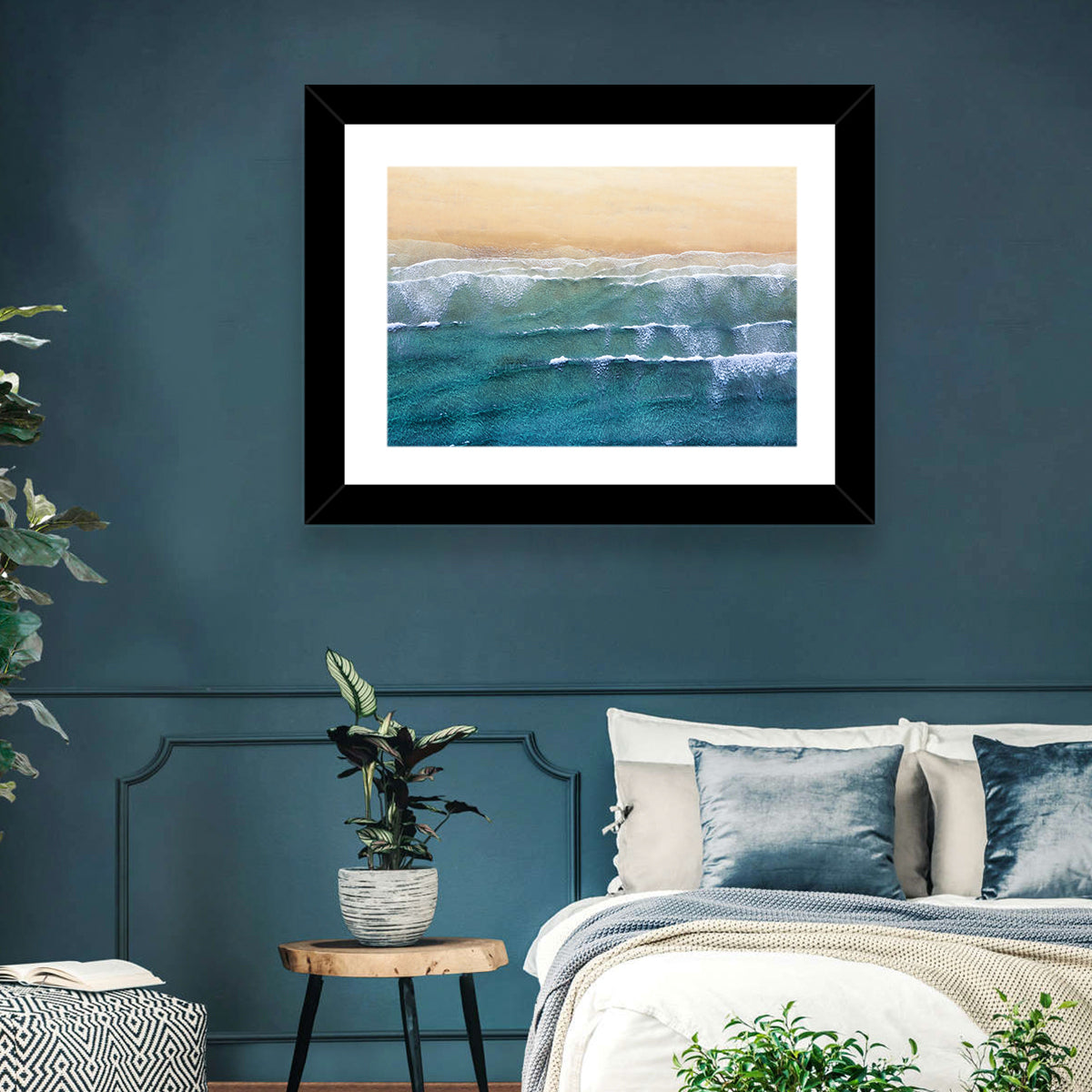 Calm Turquoise Beachscape Wall Art in a room, landscape