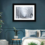 Snowy Road with Distant Headlights Wall Art
