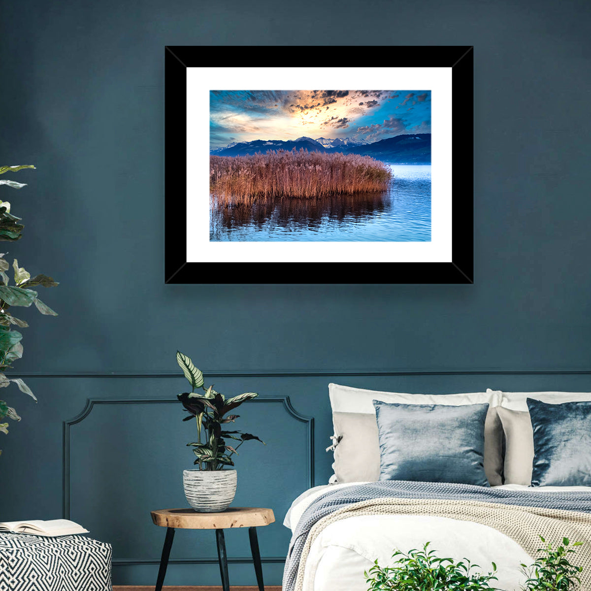 Lake Obersee Reeds at Dusk Wall Art in a room, landscape