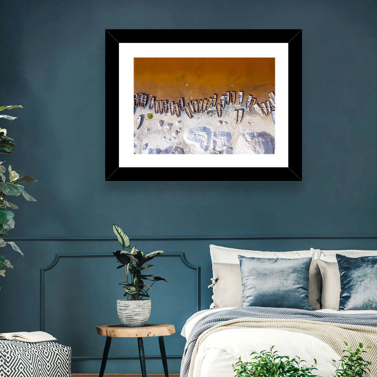 Lac Rose Boats Aerial View Wall Art in a room, landscape