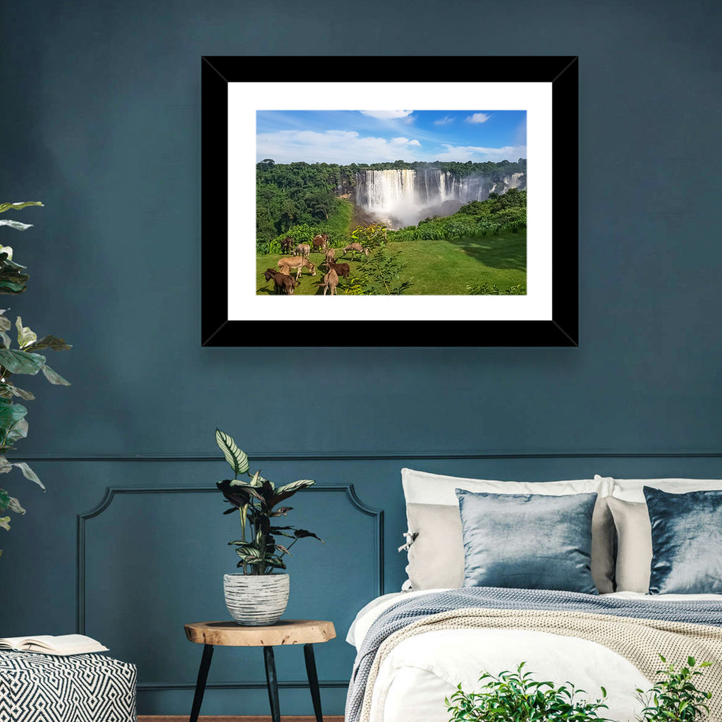Kalandula Falls and Grazing Donkeys Wall Art