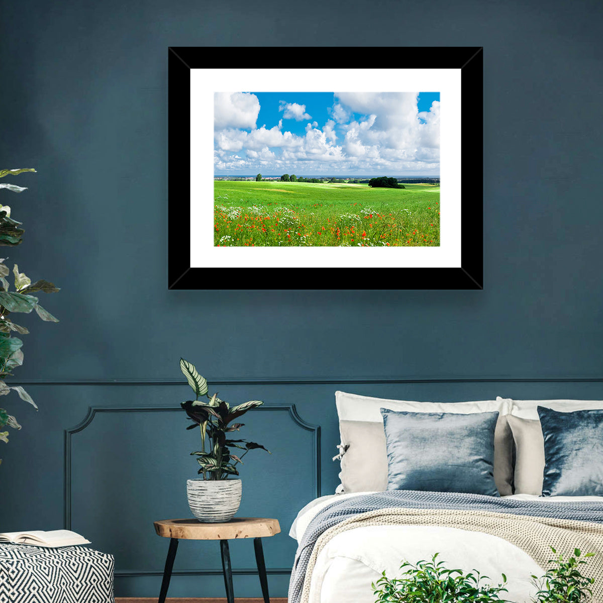 Summer Meadow with Poppies Wall Art in a room, landscape