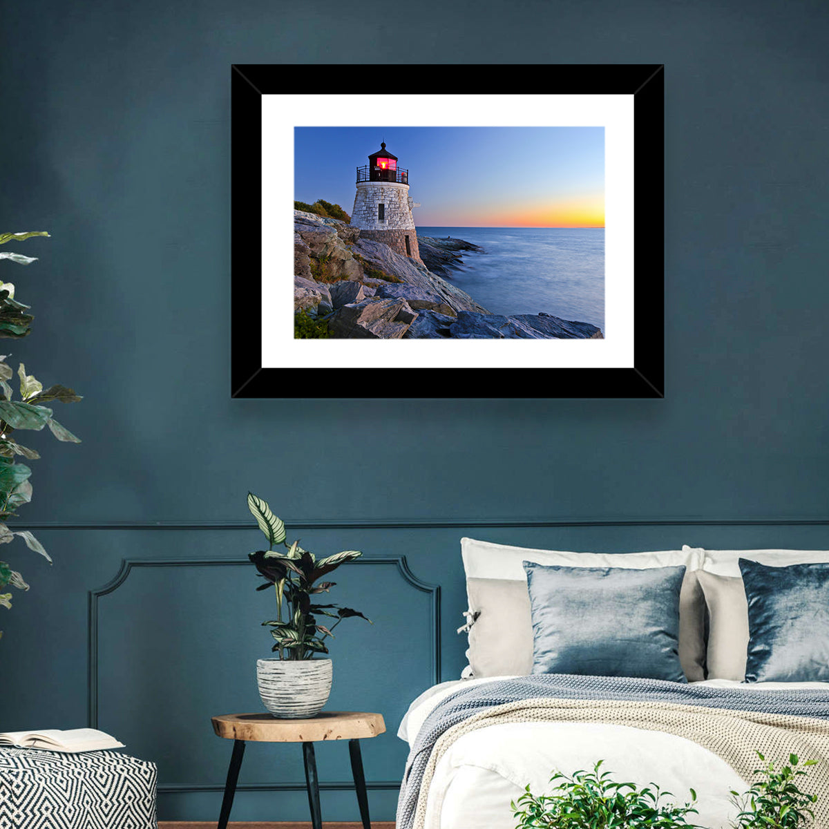Castle Hill Lighthouse at Dusk Wall Art in a room, landscape