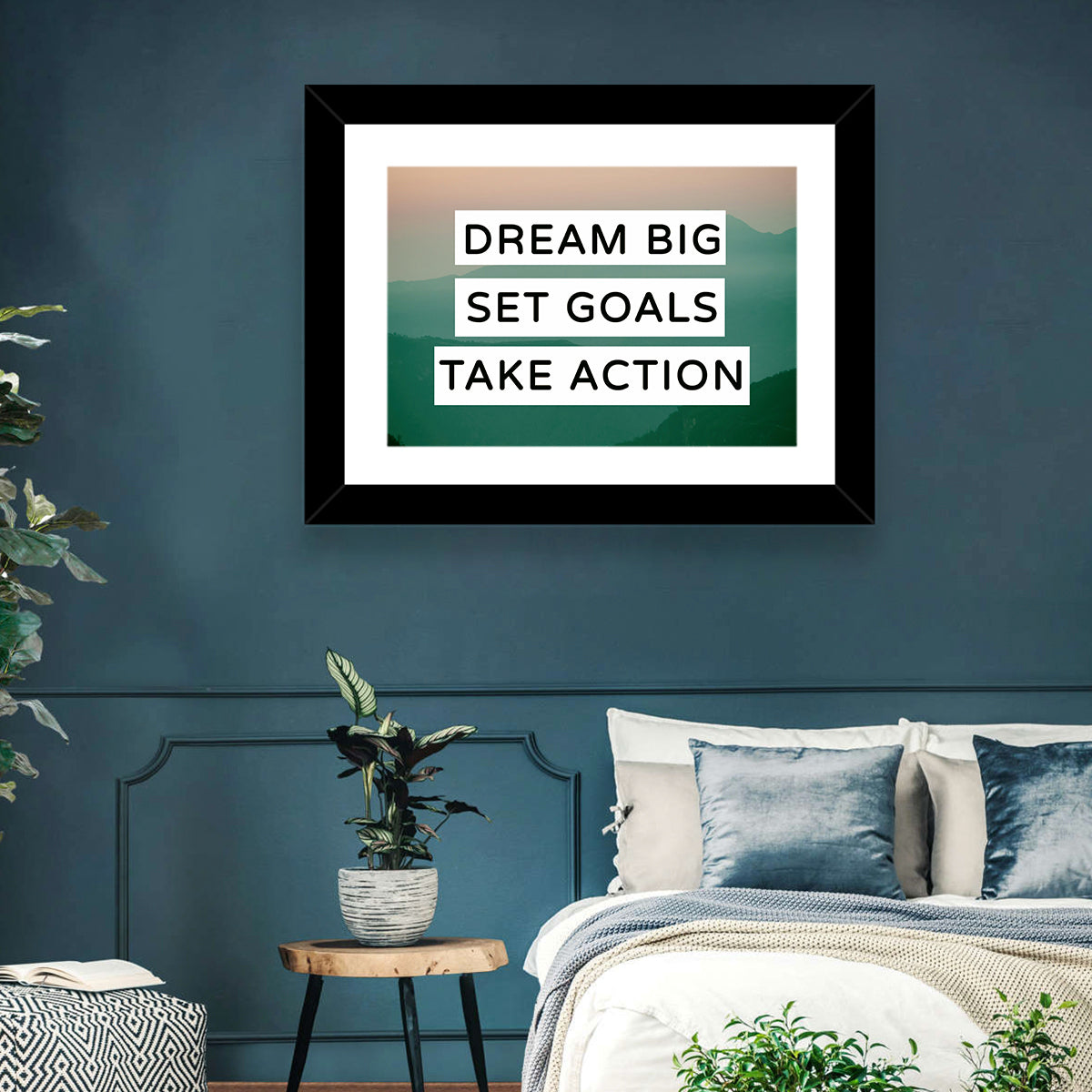 Dream Big Set Goals Wall Art in a room, landscape