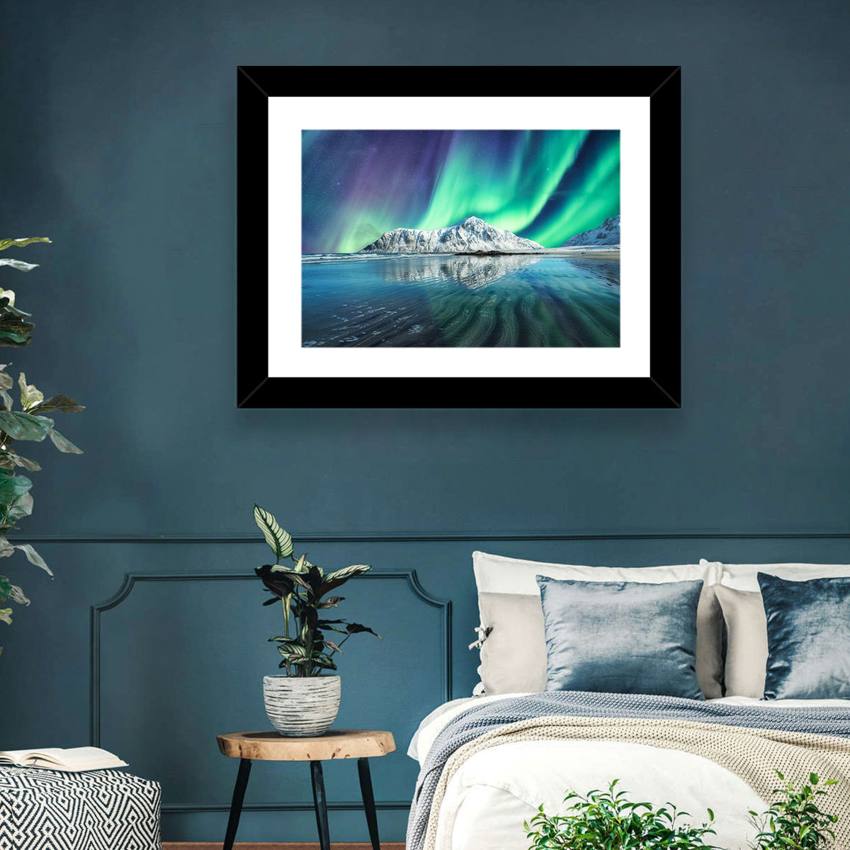 Aurora Over Skagsanden Beach Wall Art in a room, landscape