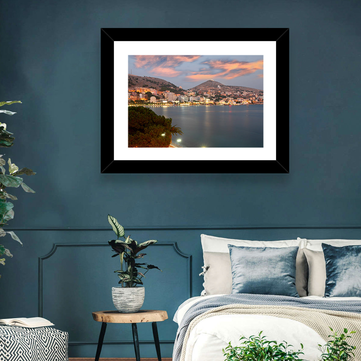 Sarandë Bay at Dusk Wall Art in a room, landscape