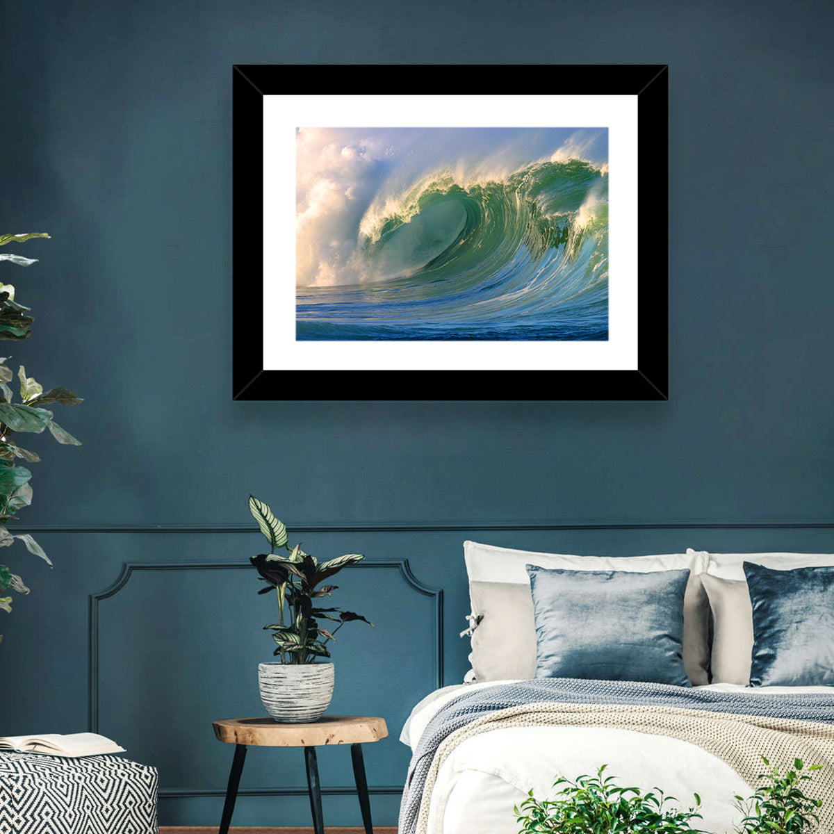 Golden Hour Barrel Wave Wall Art in a room, landscape