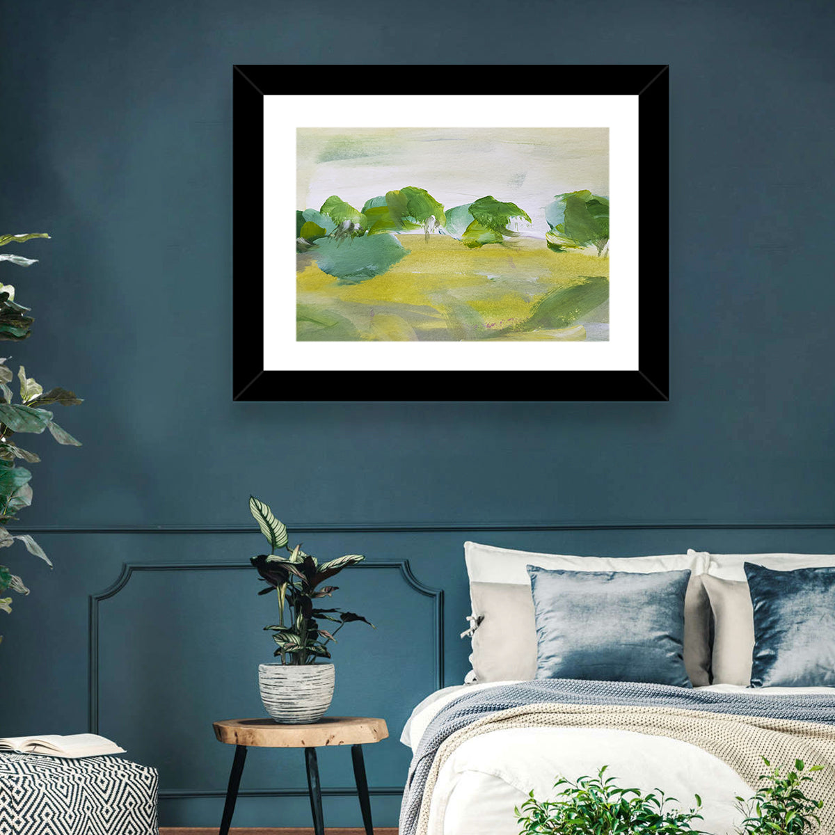 Rural Fields Abstract Wall Art in a room, landscape