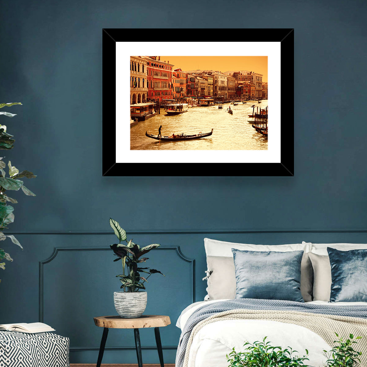 Grand Canal Gondola at Golden Hour Wall Art in a room, landscape