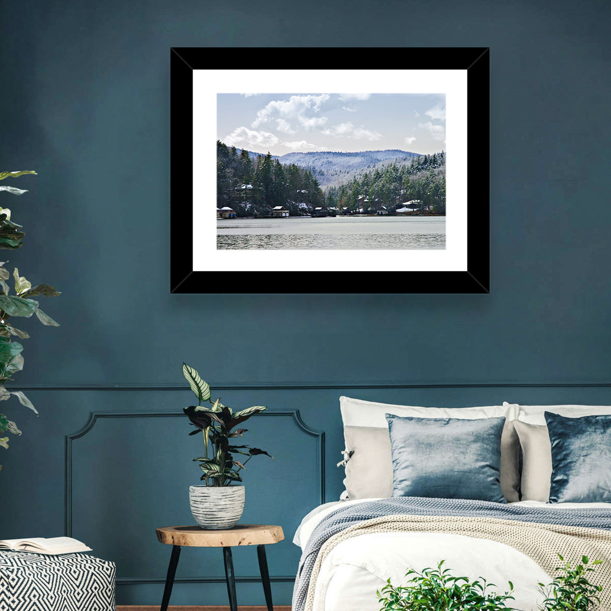 Lake Rabun Winter Scene Wall Art in a room, landscape