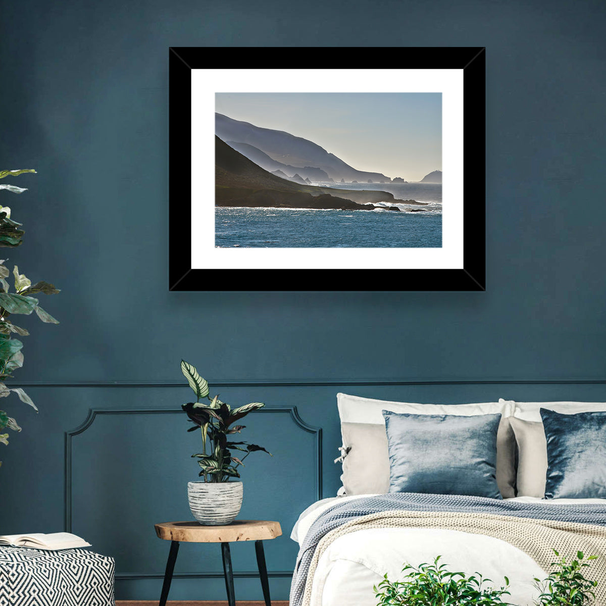 Misty Big Sur Coastline Wall Art in a room, landscape