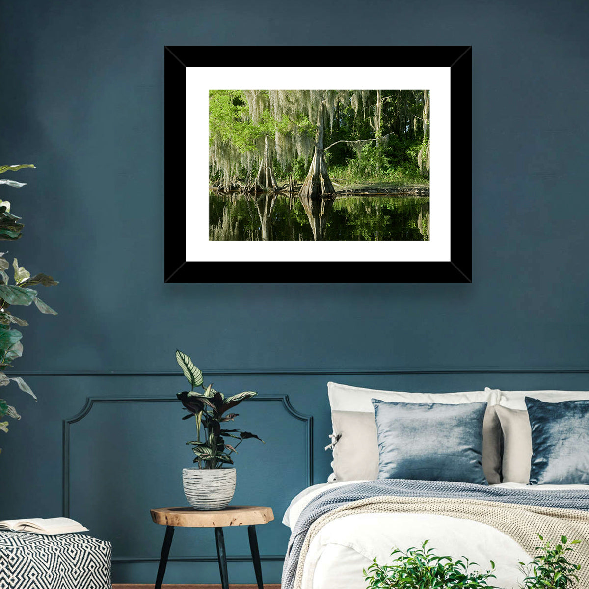 Bald Cypress and Great Blue Heron Wall Art in a room, landscape
