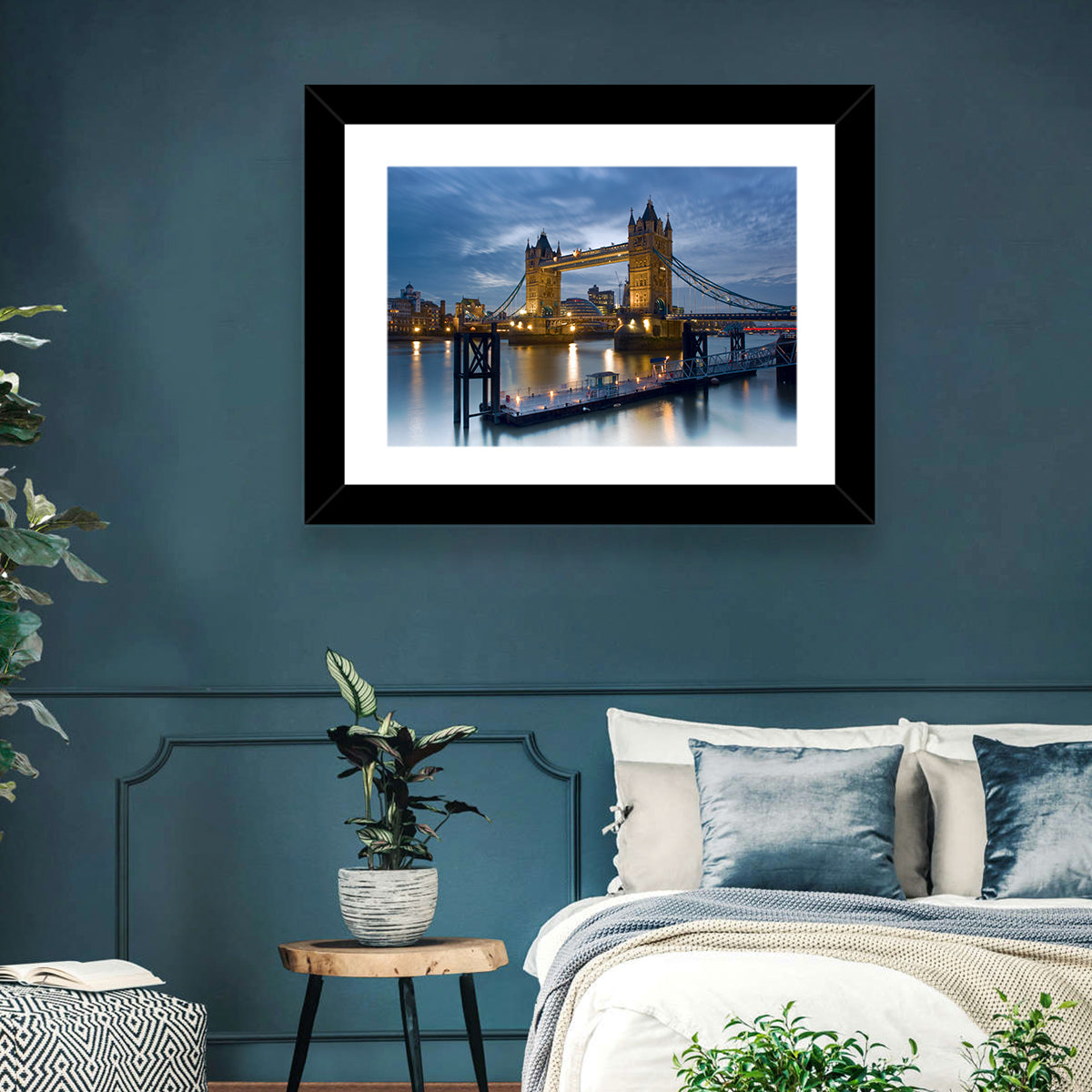 Tower Bridge at Blue Hour Wall Art in a room, landscape