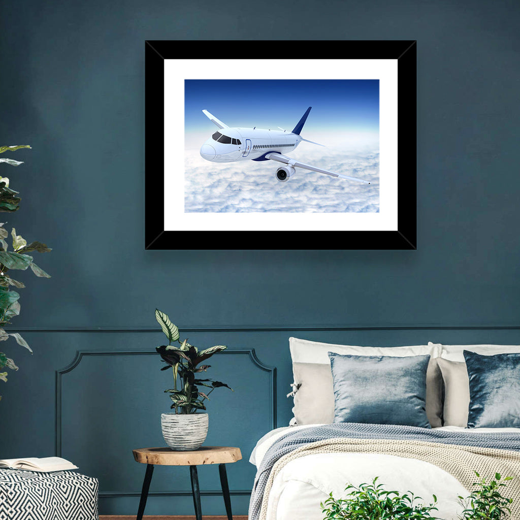 Commercial Jet Above Clouds Wall Art