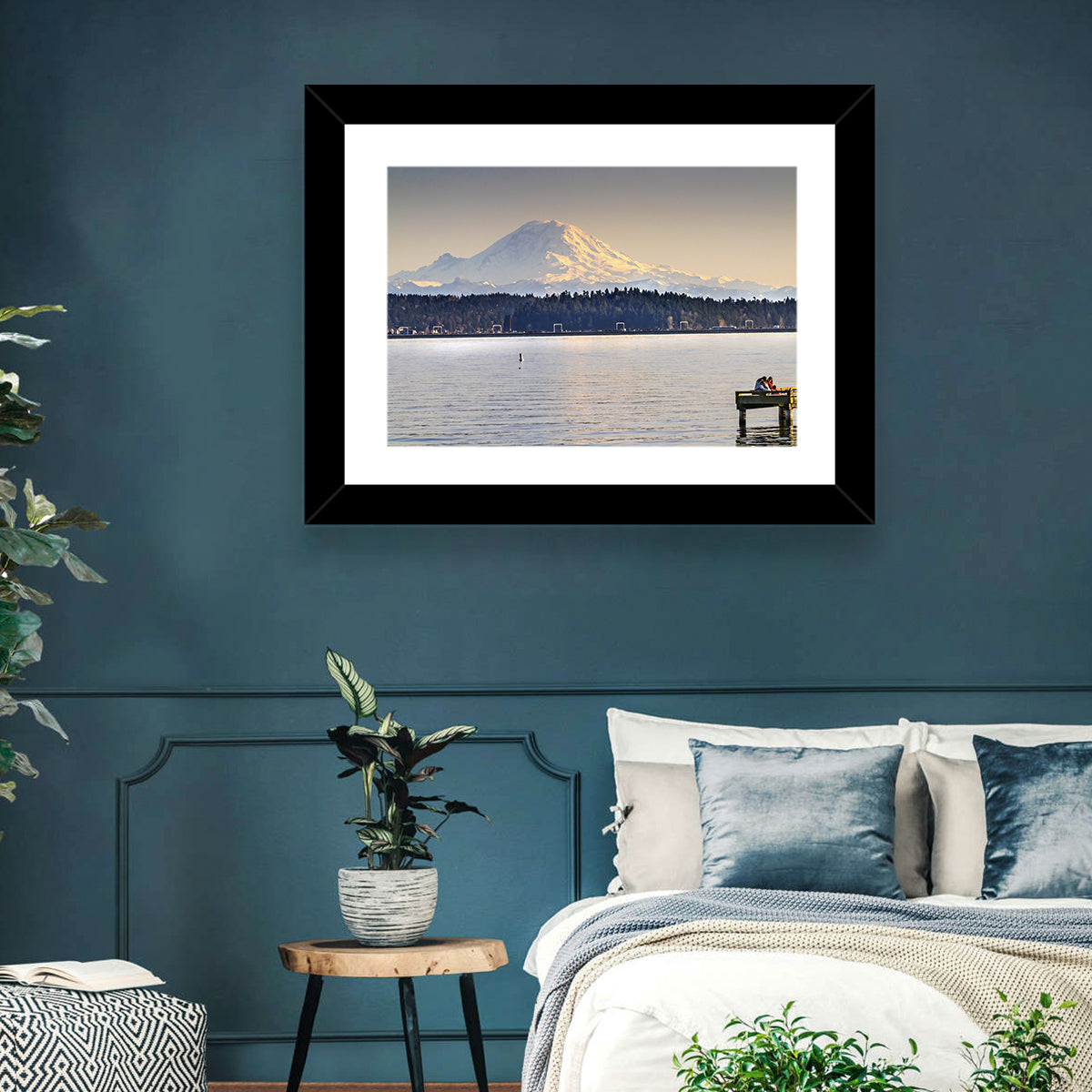 Mount Rainier Over Lake Washington Wall Art in a room, landscape