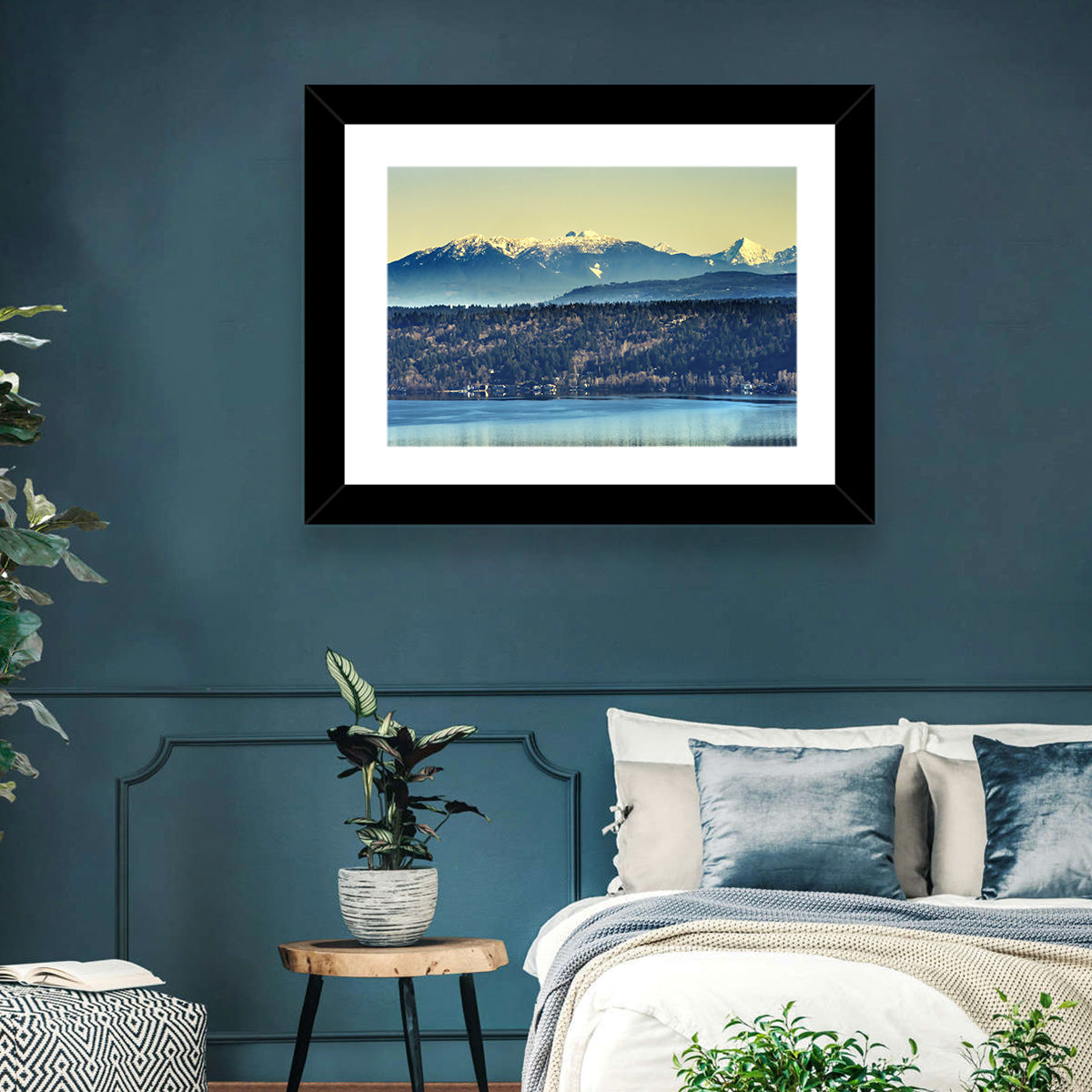 Lake Sammamish Reflection Wall Art in a room, landscape