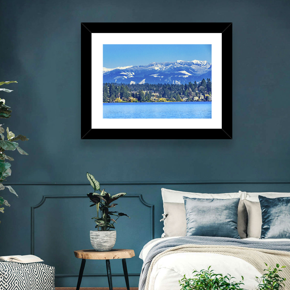 Lake Washington Snow-capped Peaks Wall Art in a room, landscape