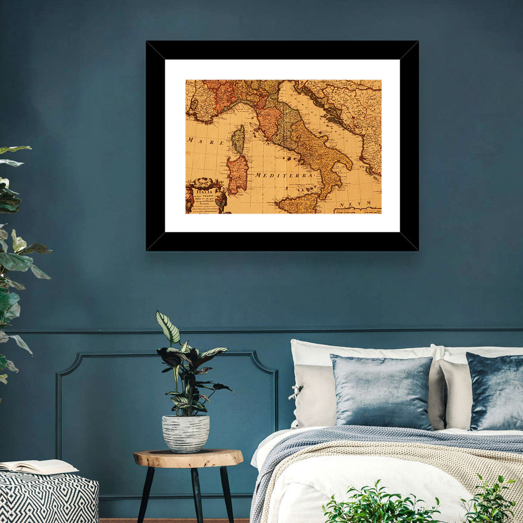 Antique Map of Italy with Ornate Cartouche Wall Art