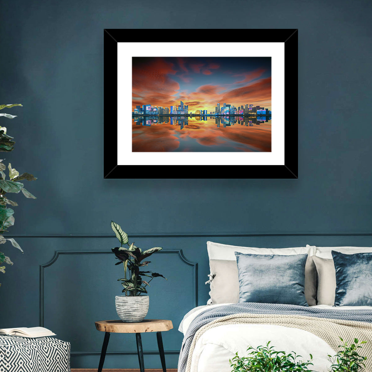Hangzhou Golden Sphere Skyline at Dusk Wall Art in a room, landscape