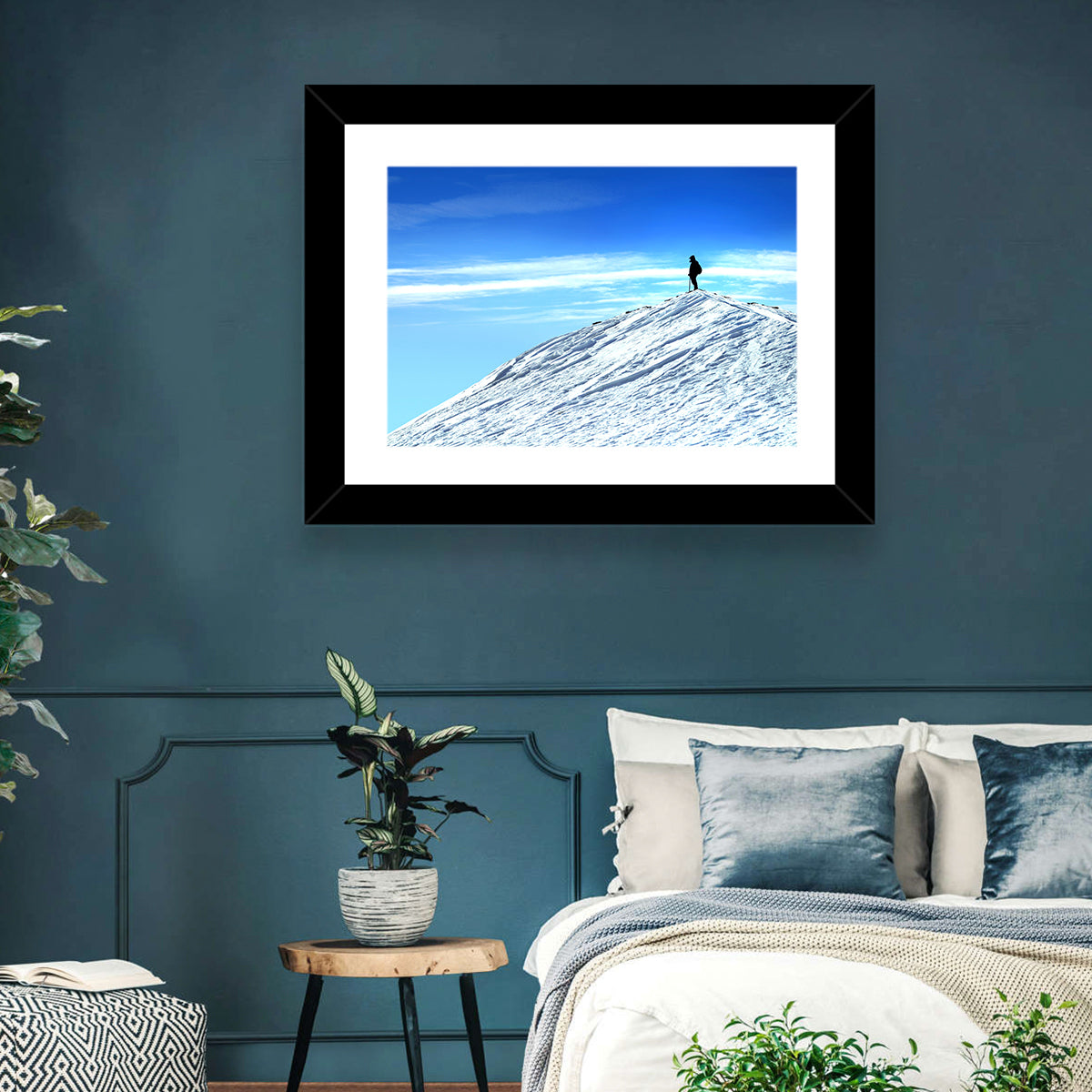 Mountaineer Summit Silhouette Wall Art in a room, landscape