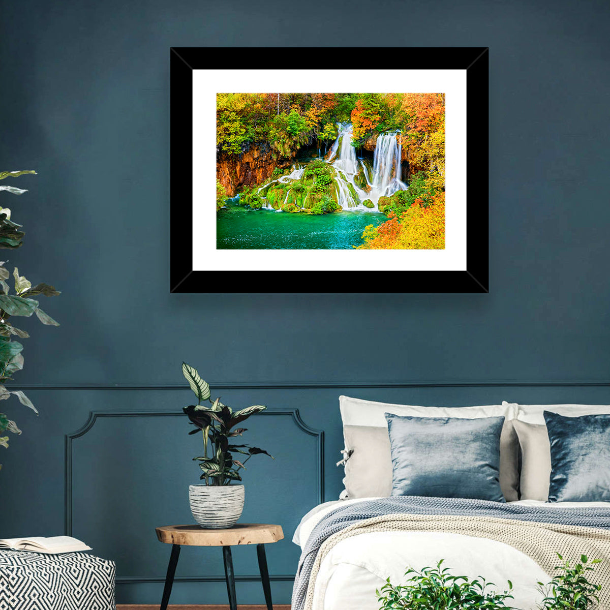 Plitvička Jezera Autumn Falls Wall Art in a room, landscape