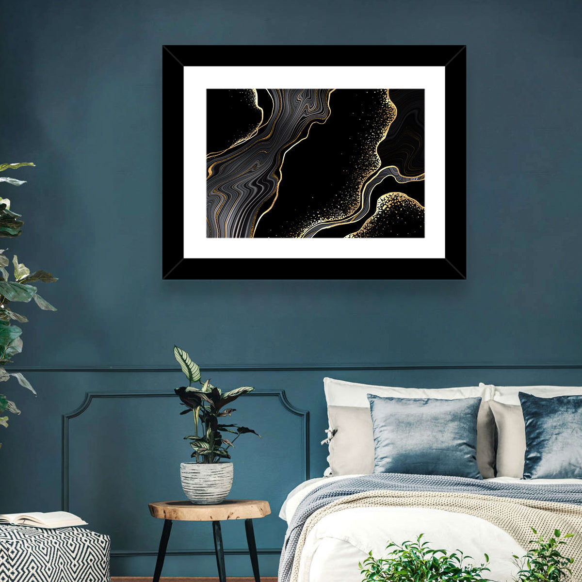 Black Marble with Gold Veins Wall Art