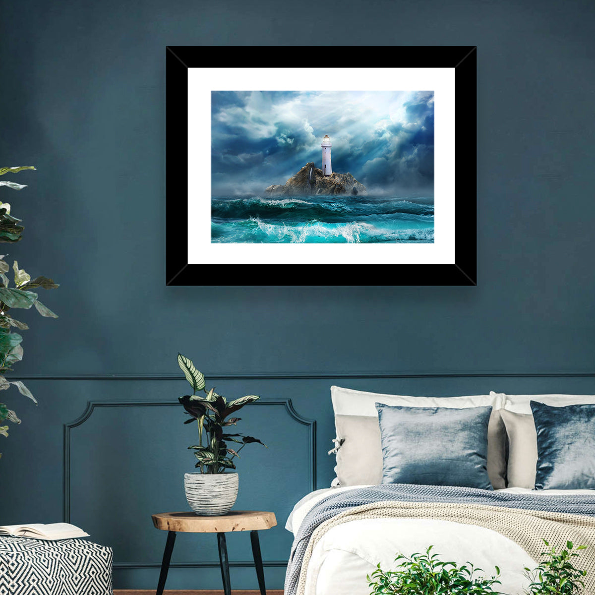 Rocky Island Lighthouse Wall Art in a room, landscape