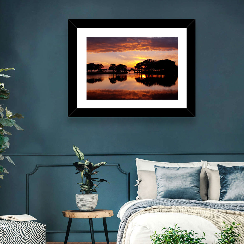Tranquility Bridge at Sunset Wall Art