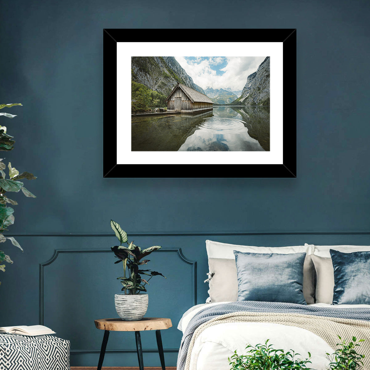 Königssee Boathouse at Obersee Wall Art in a room, landscape