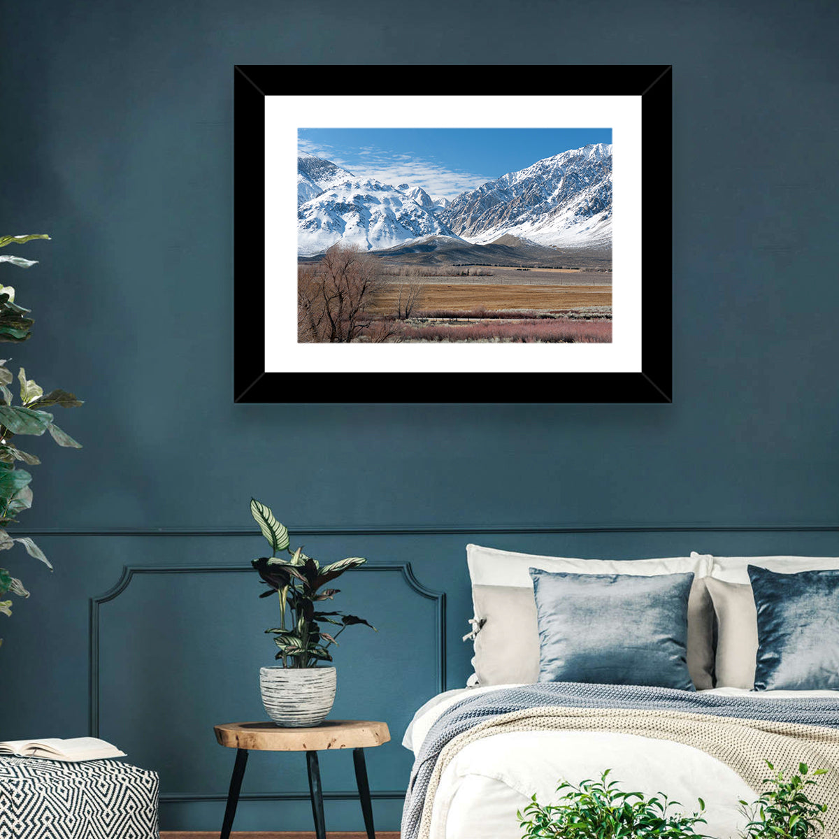 Eastern Sierra Winter Peaks Wall Art in a room, landscape