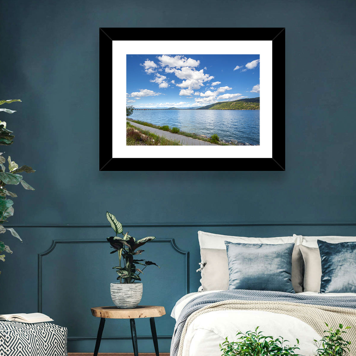 Lake Pend Oreille Bridge View Wall Art in a room, landscape
