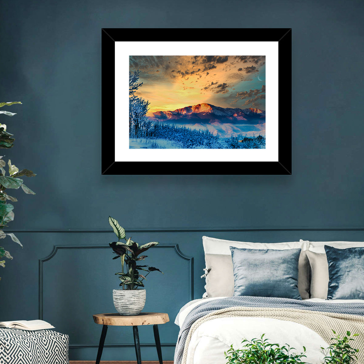 Pikes Peak Golden Sunset Wall Art in a room, landscape