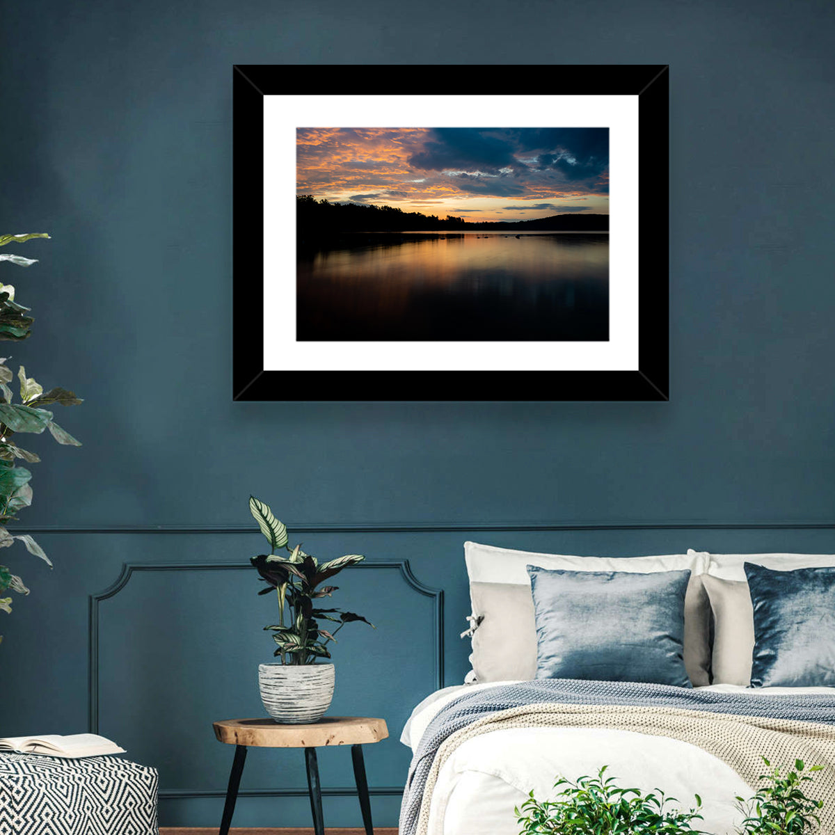 Lake Squam Sunrise Reflection Wall Art in a room, landscape
